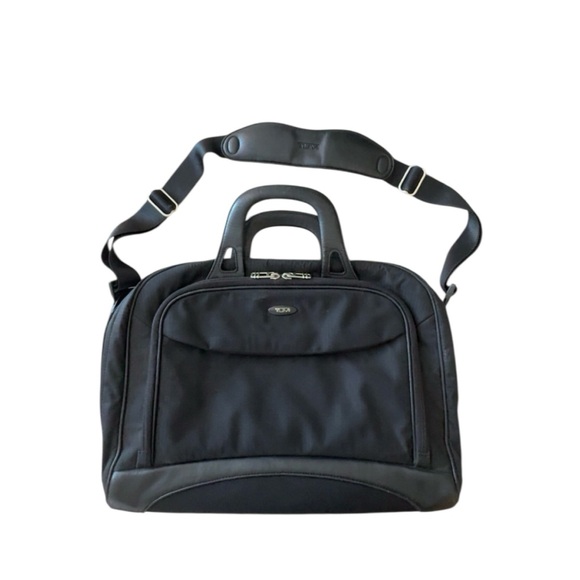 Tumi 2571D Black Nylon Leather Laptop Shoulder Top Handel Travel Messenger Bag - Picture 1 of 12
